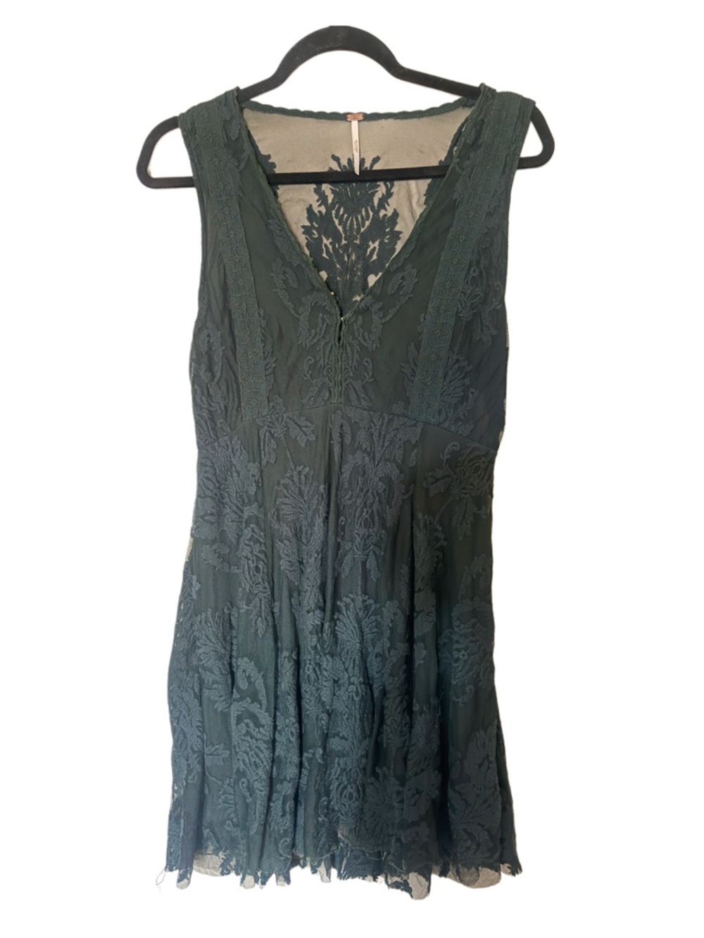 Free people Sleeveless Lace Fit-and-Flare Dress in Deep Teal Green Sz 4